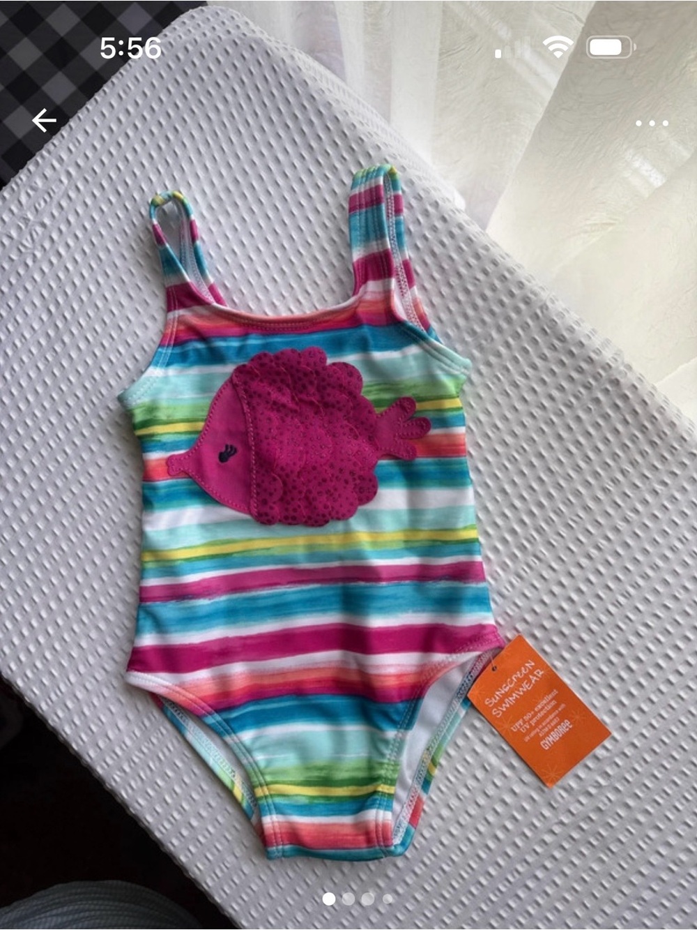 Gymboree Girls' Multicolor Striped One-Piece Swimsuit with Pink Fish